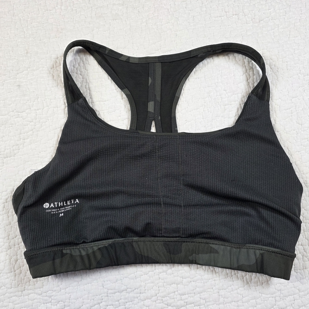 Athleta Contender Camo Printed Sports Bra Black Olive Green - Picture 7 of 9